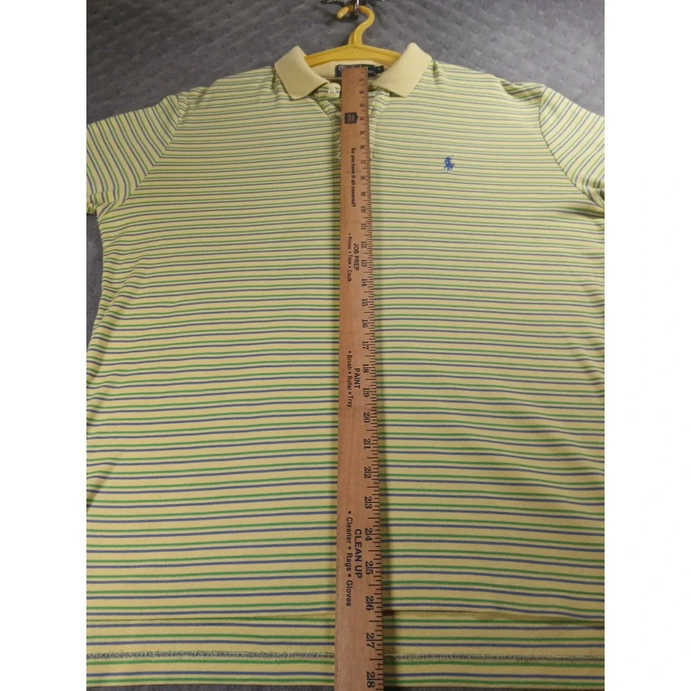 Polo Ralph Lauren Mens Medium Yellow Green Blue Striped Short Sleeve Polo Shirt